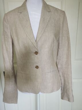 Banana Republic Women’s Beige Linen Blazer - Classic Two-Button Jacket, 4P
